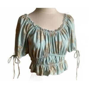 Shabby Chic Milkmade crop top XS mint Green Floral Off Shoulder Cottagecore